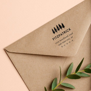 Modern Pine Trees Family Name Return Address Self-inking Stamp