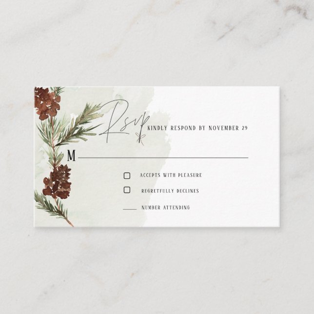 Modern Pine Watercolor RSVP Enclosure Card (Front)