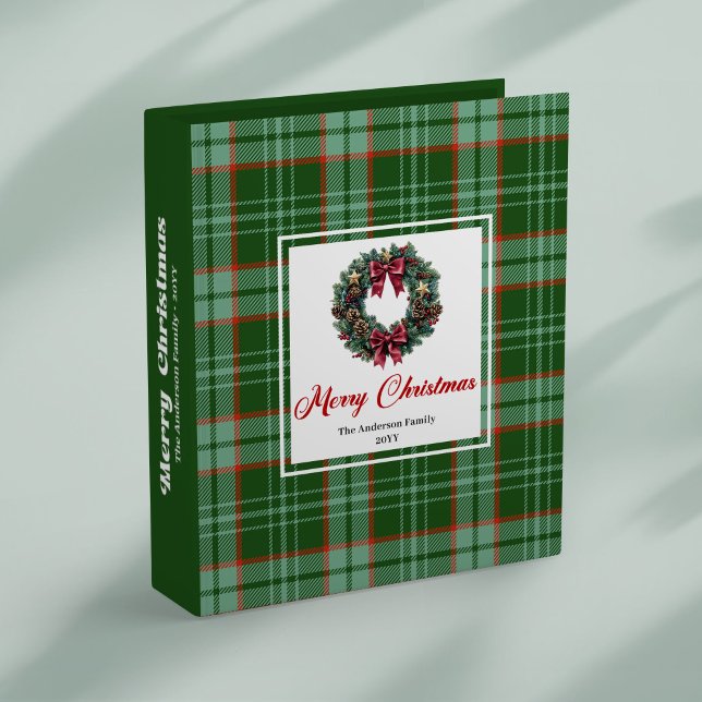 Modern pine wreath red green plaid holiday binder (Modern pine wreath red green plaid holiday binder)
