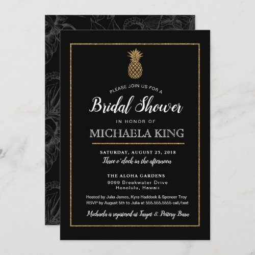 Modern Pineapple Bridal Shower Invitation Gold Invitation