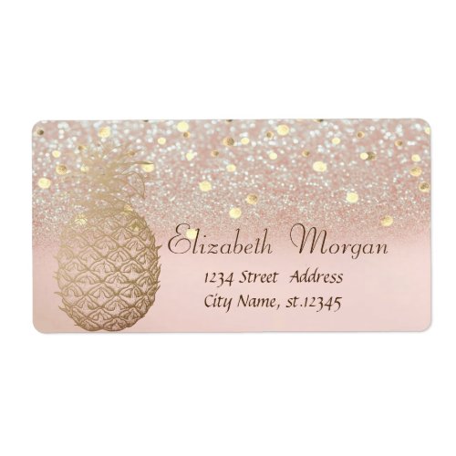 Modern Pineapple Confetti Glitter Bokeh Label