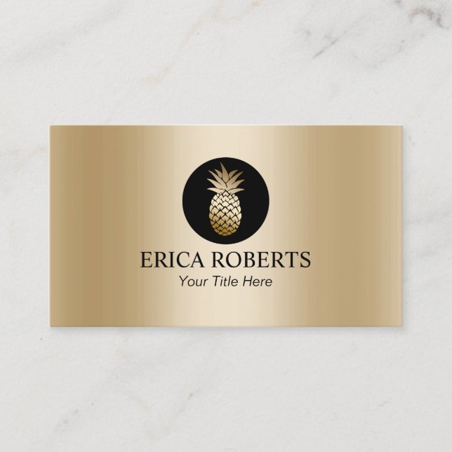 Modern Pineapple Foil Gold Wedding Event Planning Business Card (Front)