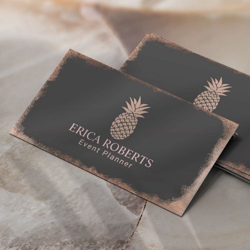 Modern Pineapple Gray  Rose Gold Business Card