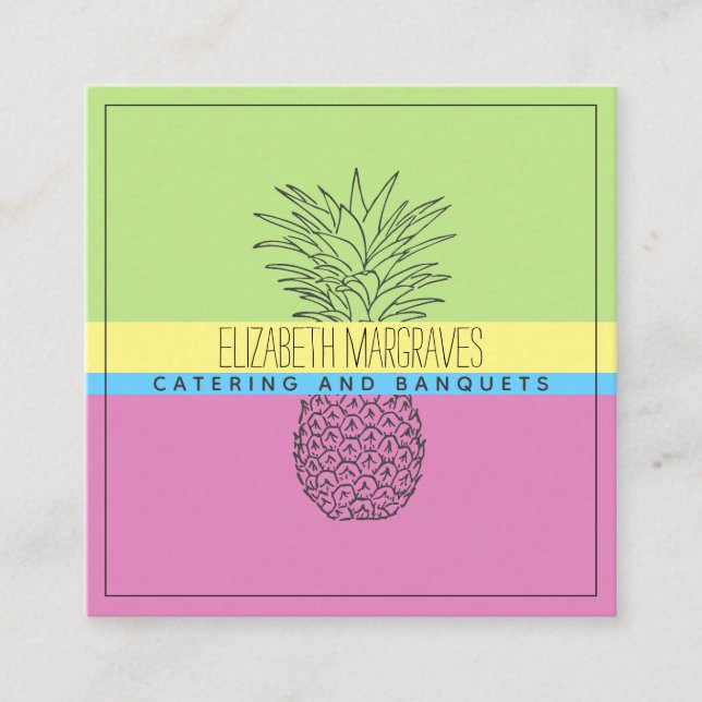 Modern Pineapple Illustration Catering Chef Square Business Card (Front)