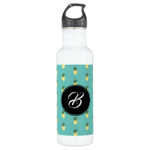 Modern Pineapple Illustration Circular Monogram Stainless Steel Water Bottle