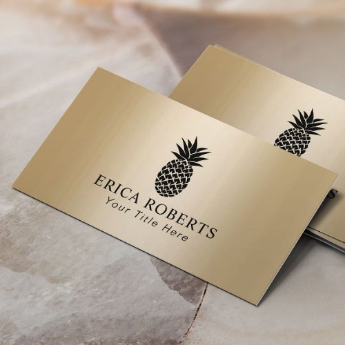 Modern Pineapple Logo Elegant Golden Background Business Card