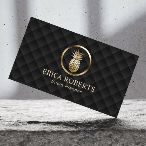 Modern Pineapple Luxury Black  Gold Event Planner Business Card