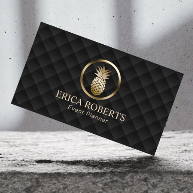 Modern Pineapple Luxury Black & Gold Event Planner Business Card (Creator Uploaded)