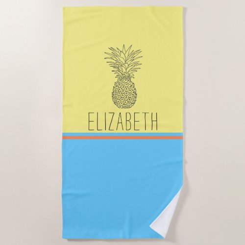 Modern Pineapple Summer Personalized Beach Towel