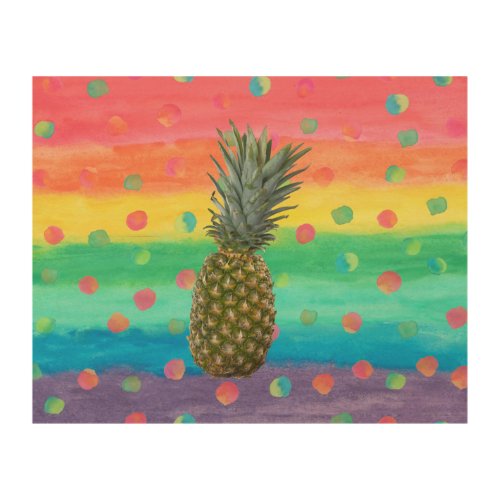 Modern Pineapple Watercolor Stripes and Spots Wood Wall Decor