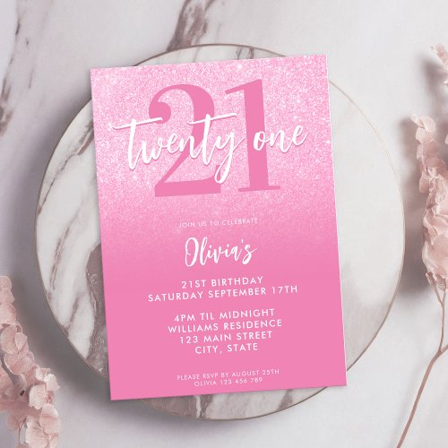 Modern Pink 21st Birthday Invitation