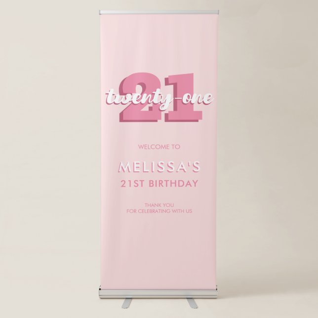 Modern Pink 21st Birthday Retractable Banner (Front)