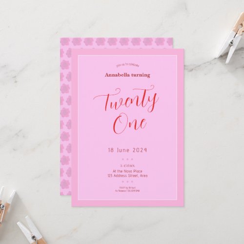 Modern Pink 21st  Invitation