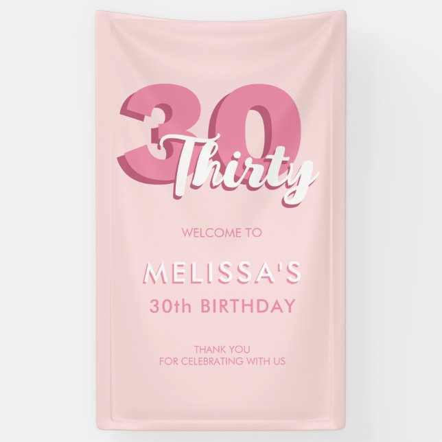 Modern Pink 30th Birthday Banner (Vertical)
