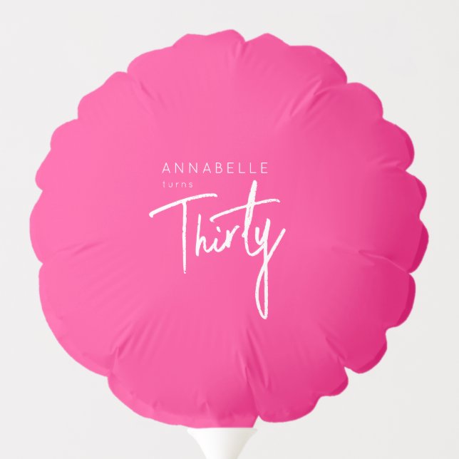 Modern Pink 30th Thirty Thirtieth birthday party Balloon (Back)