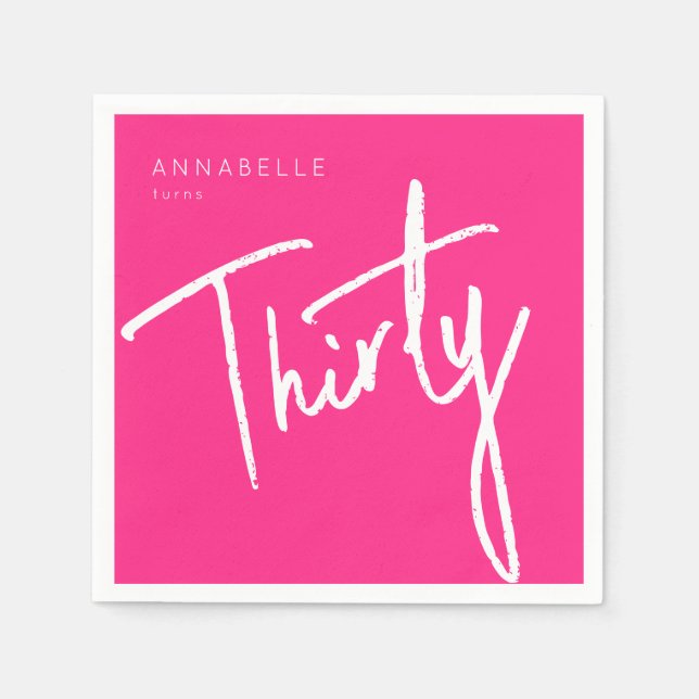 Modern Pink 30th Thirty Thirtieth birthday party Napkins (Front)