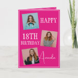 Modern Pink 3 Photo Collage 18th Birthday Card<br><div class="desc">Celebrate a milestone birthday with a modern and elegant three-photo collage. This design captures cherished memories and adds a personal touch to an 18th birthday celebration,  making it a keepsake to treasure.</div>