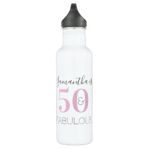 Modern Pink 50 and fabulous Birthday Personalized Stainless Steel Water Bottle