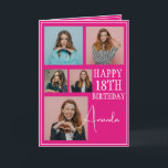 Modern Pink 5 Photo Collage 18th Birthday Card<br><div class="desc">Celebrate a milestone birthday with a modern and elegant five-photo collage. This design captures cherished memories and adds a personal touch to an 18th birthday celebration,  making it a keepsake to treasure.</div>