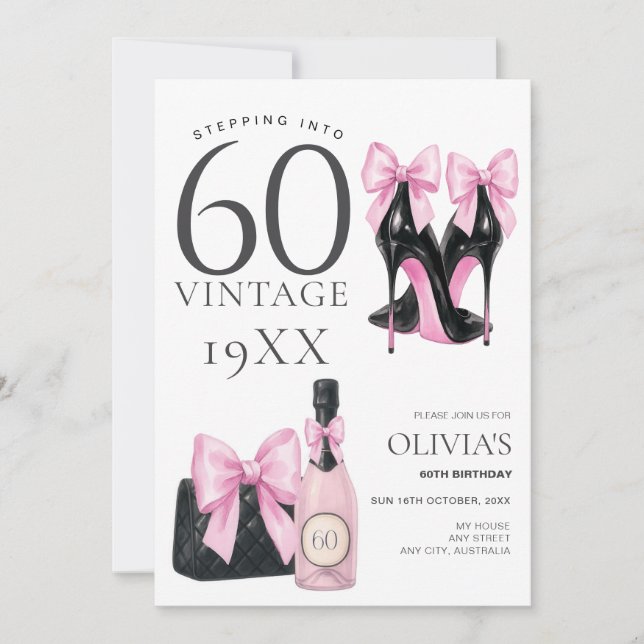 Modern Pink 60th Birthday Invitation for Her (Front)