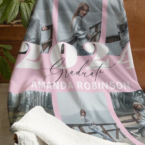 Modern Pink 6 Photo Graduation Fleece Blanket