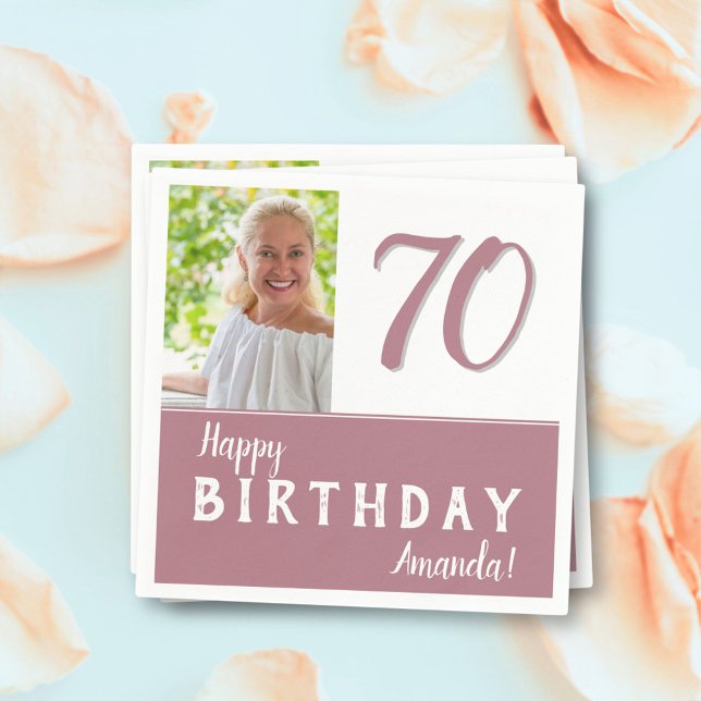 Modern Pink 70th Birthday Party Photo Napkins (Creator Uploaded)