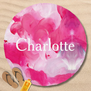 Modern Pink Abstract Brushstroke Personalized Name Beach Towel