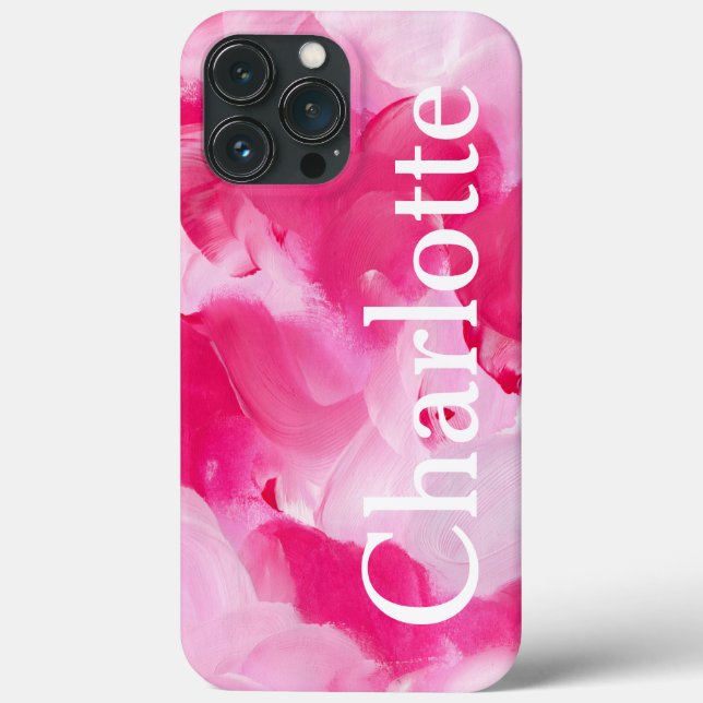 Modern Pink Abstract Brushstroke Personalized Name Case-Mate iPhone Case (Back)
