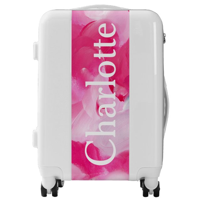 Modern Pink Abstract Brushstroke Personalized Name Luggage (Front)