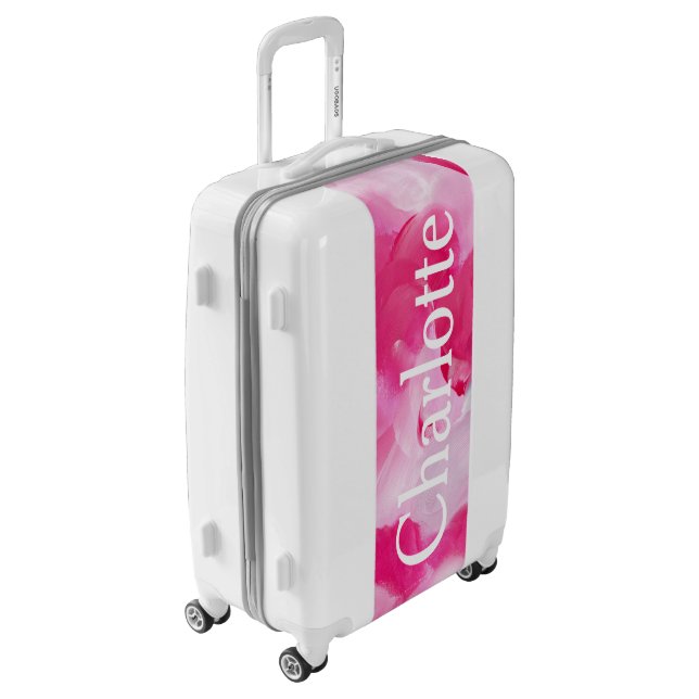 Modern Pink Abstract Brushstroke Personalized Name Luggage (Rotated Left)