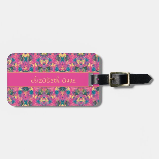 Modern Pink Abstract Luggage Tag (Front Horizontal)