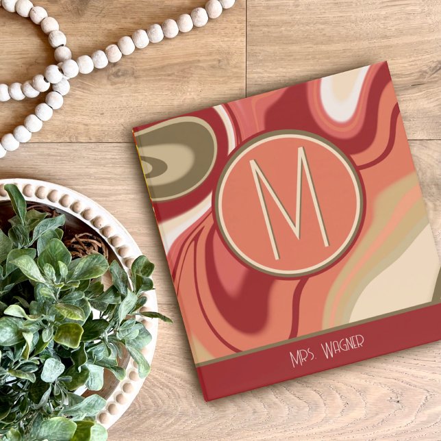 Modern Pink Abstract Name Initial Teacher  3 Ring Binder (Creator Uploaded)