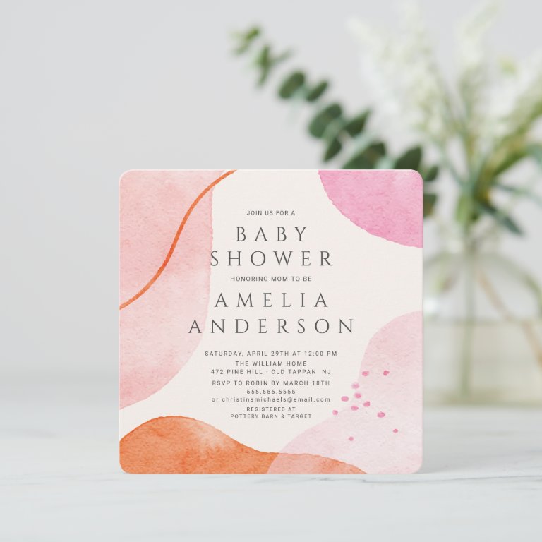 Modern Pink Abstract Shapes Baby Shower Invitation