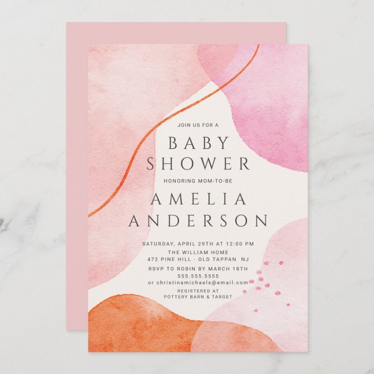 Modern Pink Abstract Shapes Baby Shower Invitation