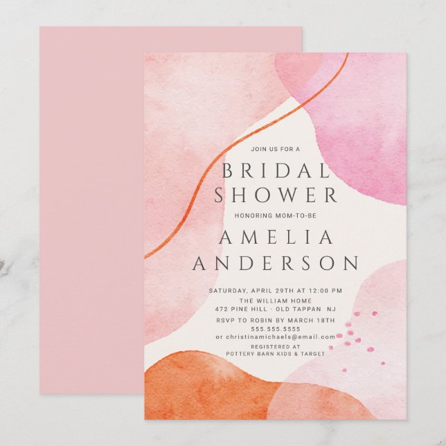 Modern Pink Abstract Shapes Bridal Shower Invitation (Front/Back)