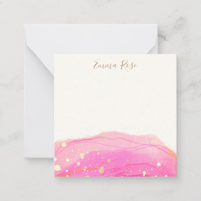 Modern  Pink Abstract Watercolor  Thank You  Note  (Front)