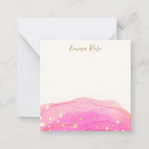 Modern  Pink Abstract Watercolor  Thank You  Note 