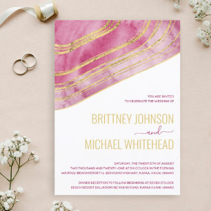 Modern Pink Agate Gold Foil Wedding Invitation