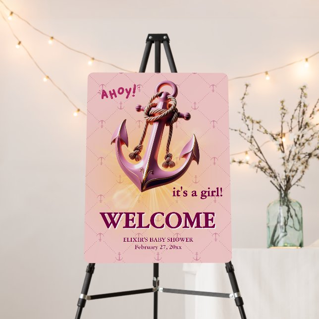 Modern Pink Ahoy! Anchor Nautical Baby Shower Foam Board (In Situ (Stand))