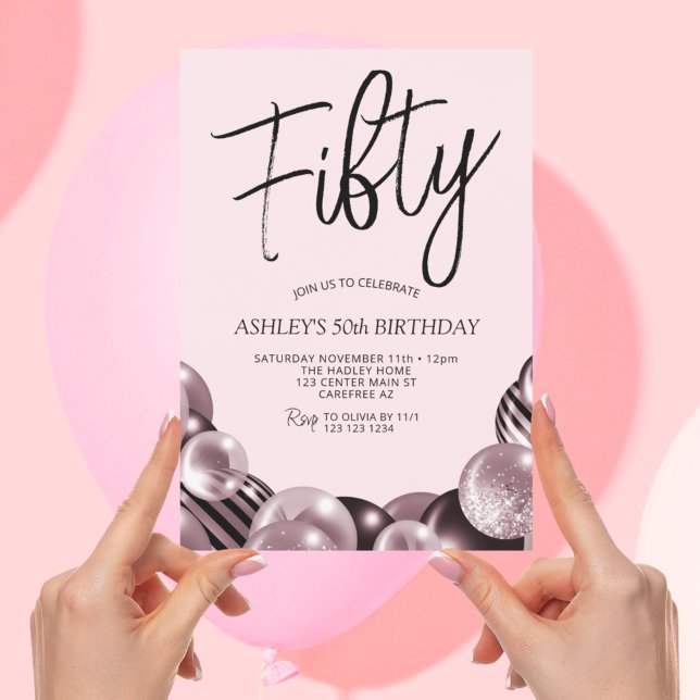 Modern Pink and Black 50th Birthday Invitation (Creator Uploaded)