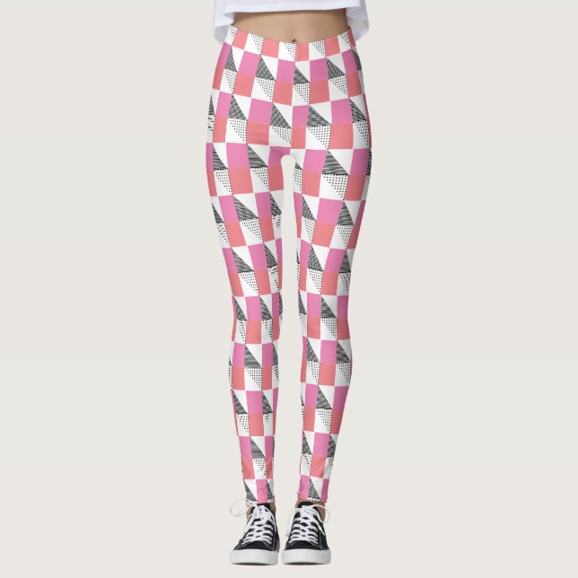 modern pink and black aesthetic pattern leggings (Front)