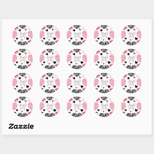 modern pink and black celebration bridal shower classic round sticker