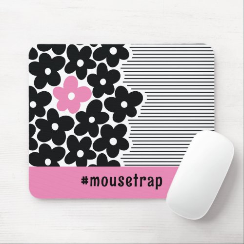Modern Pink and Black Floral Hashtag Mouse Pad