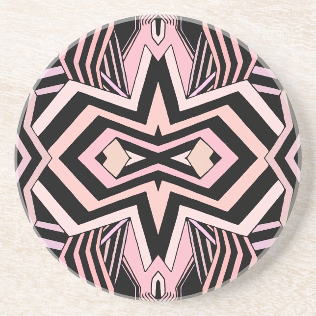 Modern Pink and Black Geometric Drink Coaster (Front)