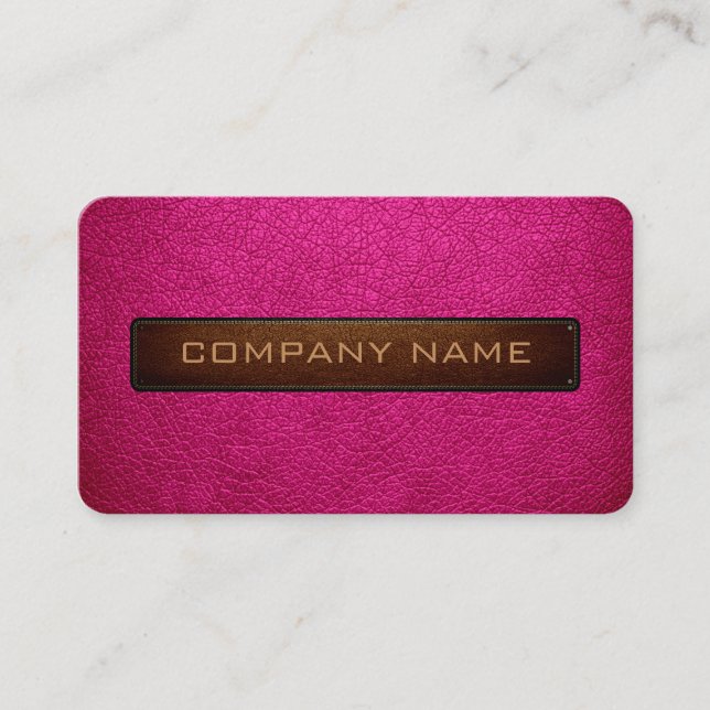 Modern pink and Black Leather Look Business Card (Front)