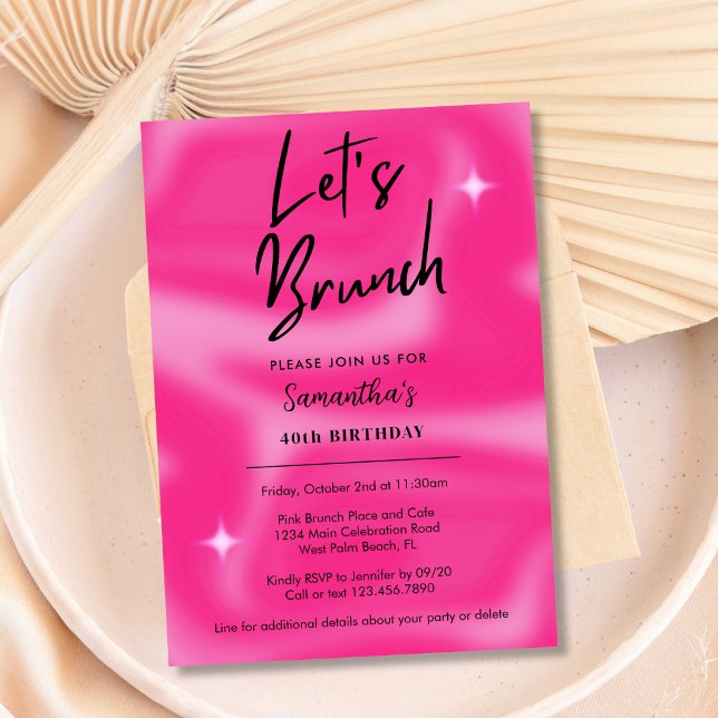 Modern Pink and Black Let's Brunch Any Event Party Invitation (Creator Uploaded)