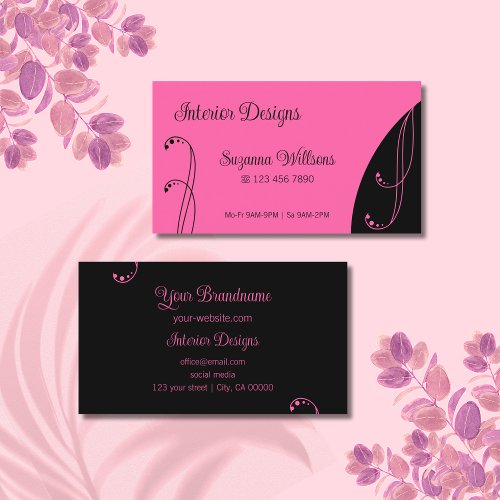 Modern Pink and Black Ornamental Squiggled Ornate Business Card
