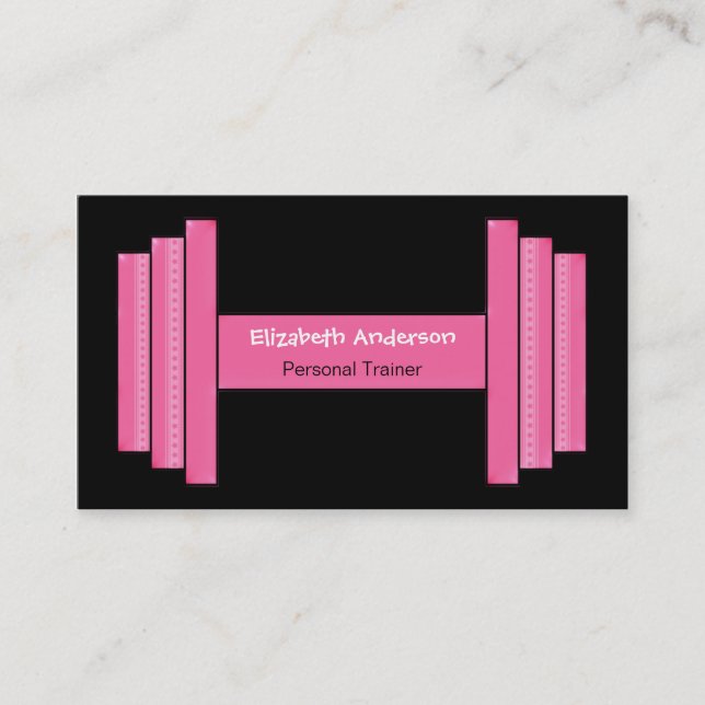 Modern Pink And Black Personal Trainer Business Card (Front)