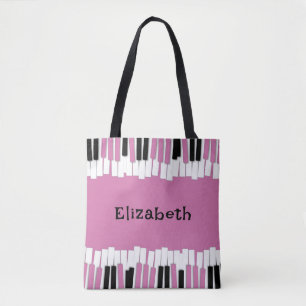 Modern Pink and Black Piano Keys Custom Tote Bag