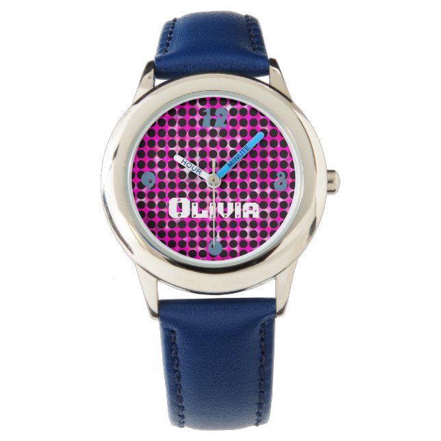 Modern Pink and Black Pop Art Personalized Watch (Front)